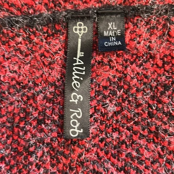 Allie & Rob Collared Lightweight Red Black Paid Open Front Pocket Cardigan Sz XL - Picture 6 of 10
